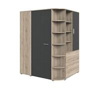 Armoire dressing placard coloris Imitation chêne San Remo, rechampis graphite -Longueur 124 x Hauteur 199 x Profondeur 148 cm-PEGANE- imitation chêne