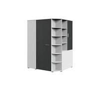 Armoire dressing placard, meuble de rangement Blanc, rechampis graphite - Longueur 124 x Hauteur 199 x Profondeur 148 cm--