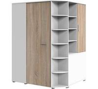 Armoire dressing placard, meuble de rangement coloris Blanc, rechampis imitation chêne - Longueur 124 x Hauteur 199 x Profondeur 148 cm--
