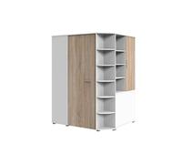 Armoire dressing placard, meuble de rangement coloris Blanc, rechampis imitation chêne - Longueur 124 x Hauteur 199 x Profondeur 148 cm--