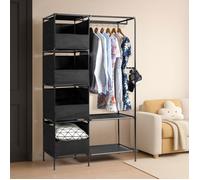 Armoire Dressing Portable Tissu - 4 Compartiments et Barre à Vêtements - 105x45x170 cm - Noir
