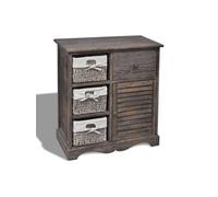 Armoire en bois 3 paniers gauches en tissage Marron
