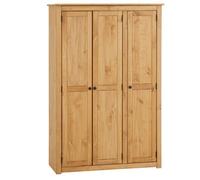 Armoire en bois CANCUN 3 portes tringle à vêtements et étagères 118 x 175 x 50 cm couleur bois naturel - pin massif