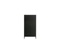 Armoire en bois de pin FSC noir, 2 portes, 4 étagères, penderie, 1 tiroir, base en acier - Woood, Adam - 100x53x200 cm