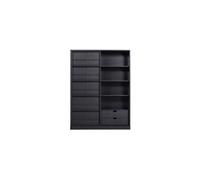 Armoire en bois de pin noir, 1 porte coulissante, 2 tiroirs, 5 étagères, haut - Woood, Swing - 150x47x200 cm