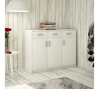 Armoire en bois Home Collective avec 3 tiroirs et 3 portes en finition mate, 110 cm de large, poignées en polymère de qualité supérieure - Fabriquée en panneau laminé blanc