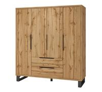 Armoire en bois style Scandinave 190cm avec 4 portes et 2 tiroirs couleur chêne brut. Collection MILOS