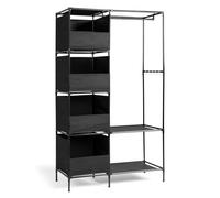 Armoire en intissé, casier, vestiaire, 4 couches de double rangée de hauts pilotis avec rideaux, 4 compartiments pour le rangement et une rangée de compartiments suspendus, 105*45*170cm noir