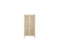 Armoire en pin et rotin beige, 2 portes, 3 étagères, avec penderie, droit, style bohème - Bloomingville, Mariana - 85x45x180 cm