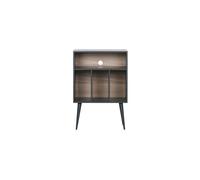 Armoire en pin laqué noir mat, 3 compartiments bas, compartiment haut pour ampli, passe-câbles - Woood, James - 60x44x83 cm
