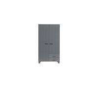 Armoire en pin massif anthracite, 2 portes, 2 tiroirs, 4 étagères, avec penderie - Woood, Dennis - 111x55x202 cm