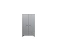 Armoire en pin massif gris, 2 portes, 4 étagères, avec penderie, 2 tiroirs - Woood, Dennis - 111x55x202 cm