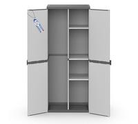 Armoire en résine à 2 portes, meuble multifonction économise de l'espace avec étagères réglables, idéale pour l'extérieur, intérieur, garage et buanderie, gris (68 x 38 x 165 cm C/ porte-monnaie)