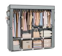 Armoire en tissu de 170 cm de large, grande capacité, avec couvercle, 4 étagères de rangement et 4 tringles à vêtements, armoire en textile stable pour la chambre à coucher, grise
