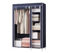 Armoire en tissu multifonction pliable stable avec tringle à vêtements, armoire autonome, économise de l'espace pour manteau, penderie en tissu pour chambre à coucher (bleu)