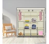 Armoire en Tissu Penderie de Vêtement 5 Etagères avec 4 poches latérales 169.5 x 44 x 168.5-181.5cm-Beige