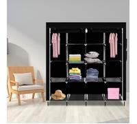 Armoire en Tissu Penderie de Vêtement 5 Etagères avec 4 poches latérales 169.5 x 44 x 168.5-181.5cm-Noir