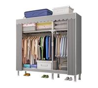 Armoire en toile portable - Multifonctionnel - Cadre en acier avec étagères pour vêtements - Grande capacité pour chambre à coucher, salon, balcon - Assemblée