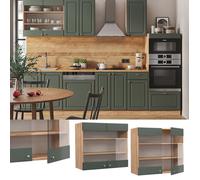 Vicco Meuble de Cuisine Haut vitré Fame-Line, Vert Or Campagne/Chêne de Force doré, 80 cm