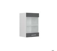 Meuble de cuisine haut vitré R-Line, 40cm, Anthracite Haute brillance, Blanc, Vicco