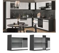 Vicco Meuble de Cuisine Haut vitré R-Line, Blanc/Anthracite, 80 cm J-Shape