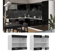 Vicco Armoire en Verre R-Line, Noir Haute Brillance, 80cm, pour Une Combinaison Libre au Sein de systèmes de Cuisine modulaires