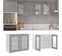 Armoire en Verre Suspendue Rangement Cuisine Gris Béton Bois d’Ingénierie vidaXL