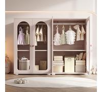 Armoire Enfant avec Portes Transparentes Acrylique - Meuble de Rangement Enfant avec Étagères Réglables et Poignées en Céramique - Bibliothèque Enfant pour Chambre Bébé, MDF Baby Pink, 160x50x120 cm