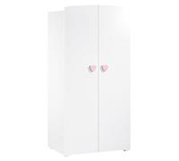Armoire bébé Basic - MDF - Blanc - 2 portes - Bouton cœur rose - 85 x 175 x 56 cm - BABY PRICE