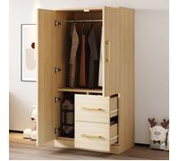 Armoire Enfant - Novélys - 135cm, 2 Portes, 2 Tiroirs avec Penderie et Étagères - Style Scandinave - Chêne Clair