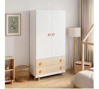 Armoire enfant Vaarentaa 2 portes 2 tiroirs 156 x 80 x 41 cm effet chêne