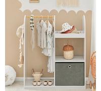 Armoire enfants/kids avec rail de penderie, boîte de rangement et 3 crochets Blanc 97 x 35 x 108 cm KMB40-W Penderie Pour Enfants Garde-Robe Enfants Portant Vêtements Chambre Enfant Porte-Vêtement Pou