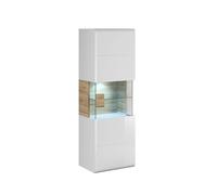 Armoire et Vitrine Murales 1 porte Petits-meubles - Jules - 53 x 39 x 159cm - Blanc et bois