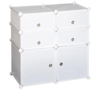 HOMCOM Armoire modulable étagère à Rangement 3 Niveaux 6 Cubes en Plastique + Autocollants décoratifs 75L x 37l x 73H cm Blanc