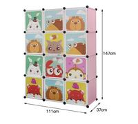 Armoire Etagères Plastiques Enfants ROSE - Cartoon - 12 Cubes - Rangement Vêtements Chaussures Jouets