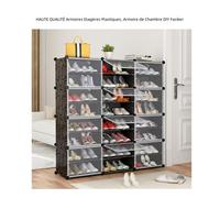 Armoire Etagères Plastiques Fasiker - 120cm - 8 portes - 12 tiroirs - Noir