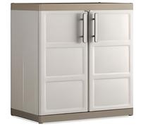 KETER Armoire Basse XL EXCELLENCE - Armoire de Rangement en Résine Multifonctions - Étagères Modulables, Pieds Surélevés - Cuisine, Garage, Atelier, Placard - Beige / Sable