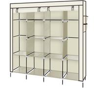 Armoire FCH, armoire pliante, armoire en tissu, cintre avec 2 tringles à vêtements et 4 poches latérales, 169,5x44x181,5 cm, beige