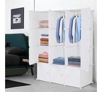 Armoire FCH avec 2 tringles à penderie, système modulaire à monter soi-même (DIY), étagères coulissantes, version profonde, 4 niveaux, 12 compartiments, dimensions 108x47