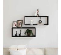 Armoire Flottante pour chambre, Cuisine Noir - LEMON® Étagères Murales avec étagère 2 pcs - chêne Noir - 60x15x23cm 232 - Soldes