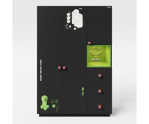 Armoire Gamer - ROBA - Minecraft - 3 Portes - 3 Tiroirs - Éclairage LED Intégré