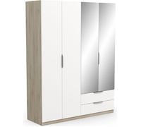 Armoire GHOST - Décor chêne kronberg et blanc mat - 4 Portes + 2 Tiroirs - 2 miroirs - L.157,3 x P.51,1 x H.203 cm - DEMEYERE