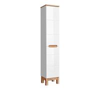 Armoire haute avec panier Bali 804, armoire de salle de bain, blanc brillant