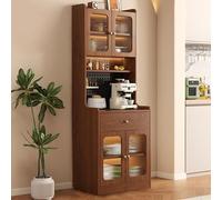Armoire haute de ferme avec support pour micro-ondes - Organisateur de rangement de cuisine étroit de 70 cm de large - Pour la maison et la salle à manger - Finition marron rustique