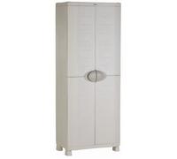 Armoire haute de rangement en résine beige - PLASTIKEN - Space SAVER - 2 portes et 4 étagères
