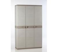 Armoire haute de rangement PLASTIKEN TITANIUM - 3 portes, étageres et penderie - Beige et Taupe