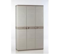 Armoire haute de rangement PLASTIKEN TITANIUM - 3 portes, étagères et penderie - Beige et Taupe