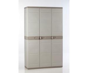 Armoire haute de rangement PLASTIKEN TITANIUM - 3 portes, étagères et penderie - Beige et Taupe
