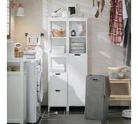 Armoire haute de salle de bain BZR123-W, armoire de stockage de salle de bain avec panier à linge, meuble à linge, coffre à linge, accessoires de décoration de salle de bain d'été, organisateur de sal