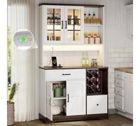 Armoire haute de style maison de campagne avec LED APP, prises et étagères réglables - Buffet armoire de cuisine ou armoire polyvalente pour cuisine, salon, salle à manger, 185 x 105 x 40 cm, blanc
